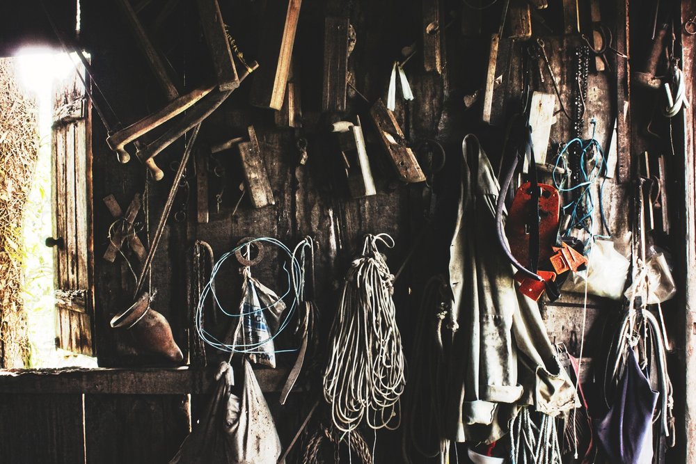 Farm tools in a stable